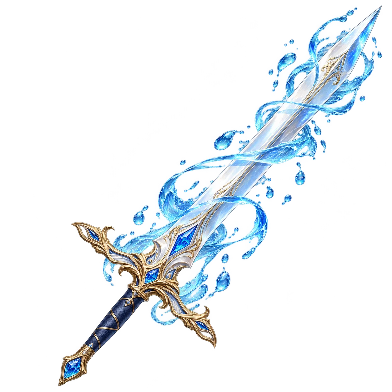 A crafted sword enchanted with water